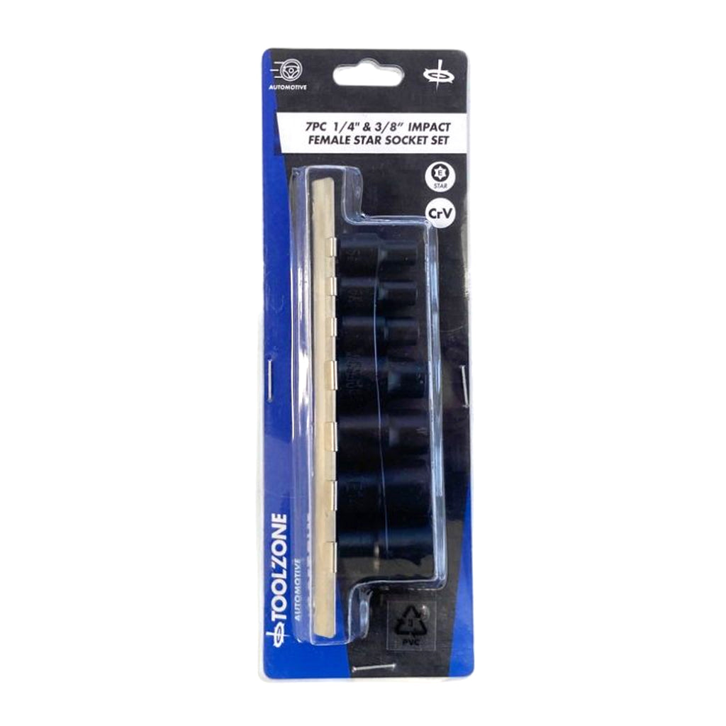 IMPACT FEMALE STAR SOCKET SET 7 PIECES 1/4 AND 3/8 DRIVE CHROME VANADIUM - TOOLZONE KDPSS264