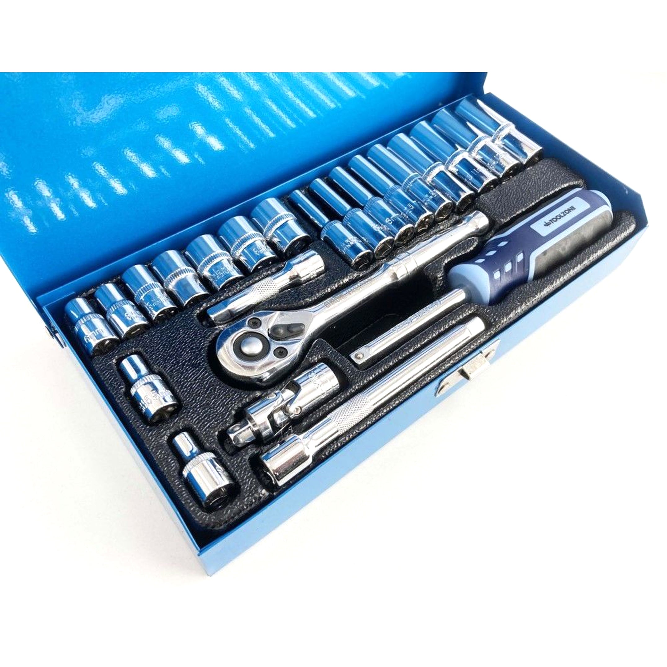 SOCKET SET 24 PIECES 1/4 DRIVE CRV POLISHED 4mm-13mm - TOOLZONE KDPSS300