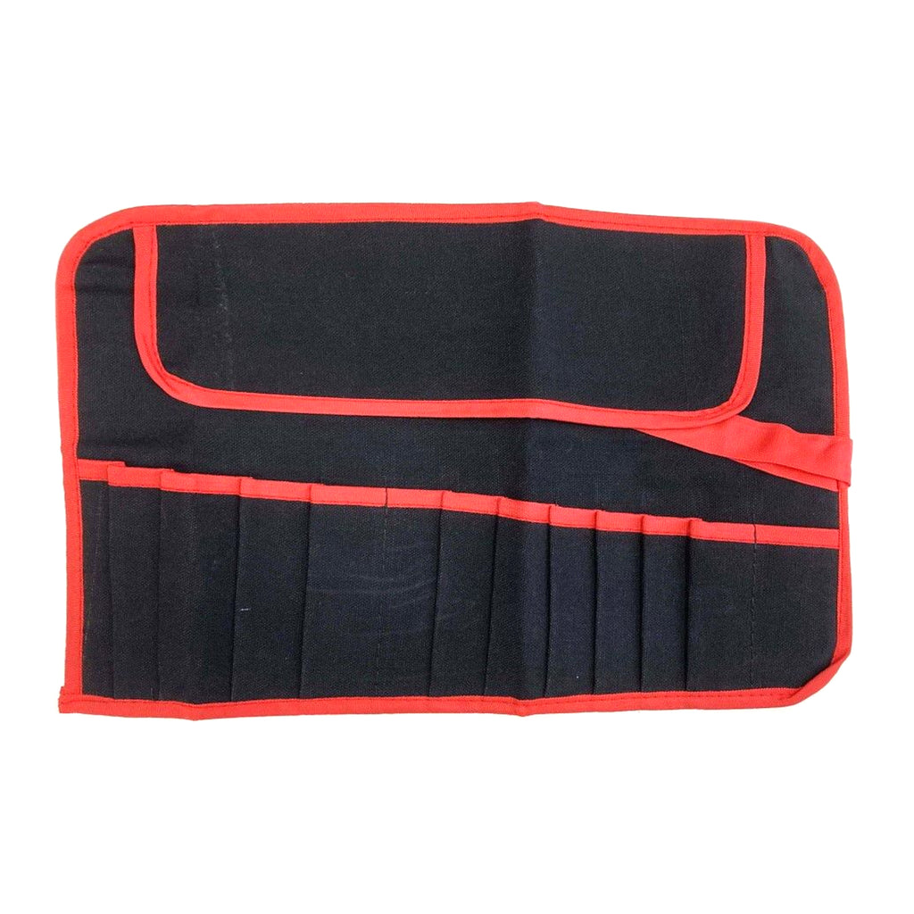 TOOL ROLL 12 POCKET CANVAS WATER RESISTANT 44x28cm RED AND BLACK - TOOLZONE KDPTB029