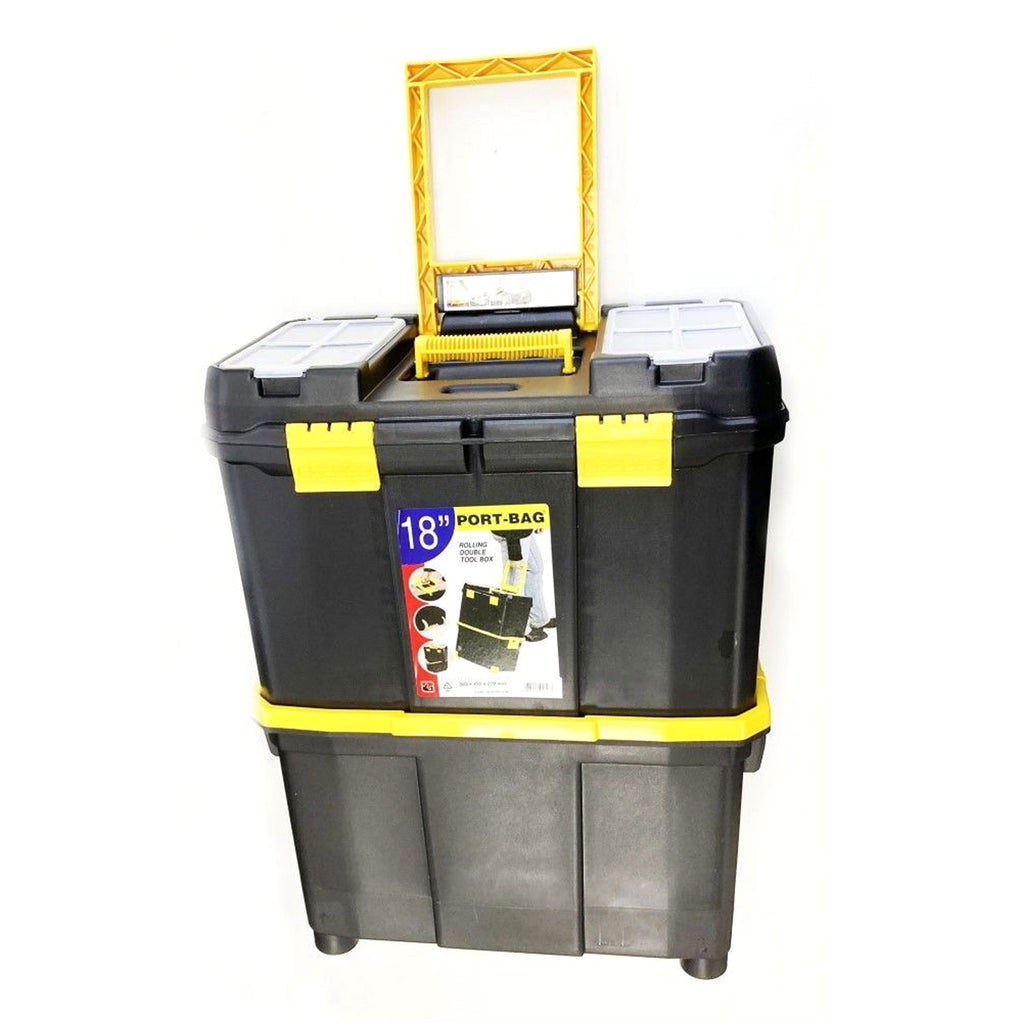 ORGANISER MOBILE DOUBLE BOX 18 WITH WHEELS AND CARRY TRAY - TOOLZONE KDPTB088
