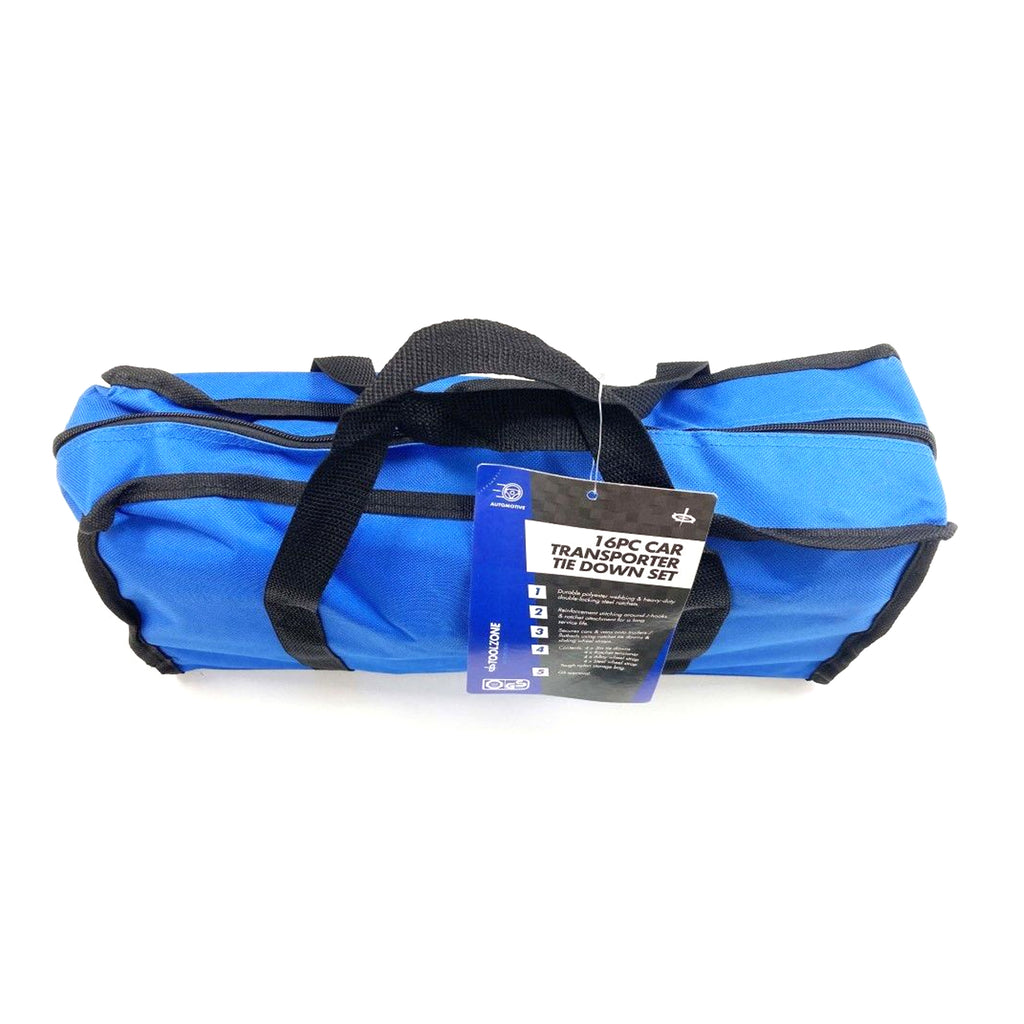 CAR TRANSPORTER SET 16PC INCLUDES RATCHET TIE DOWNS AND CHOKER STRAPS - TOOLZONE KDPTD068
