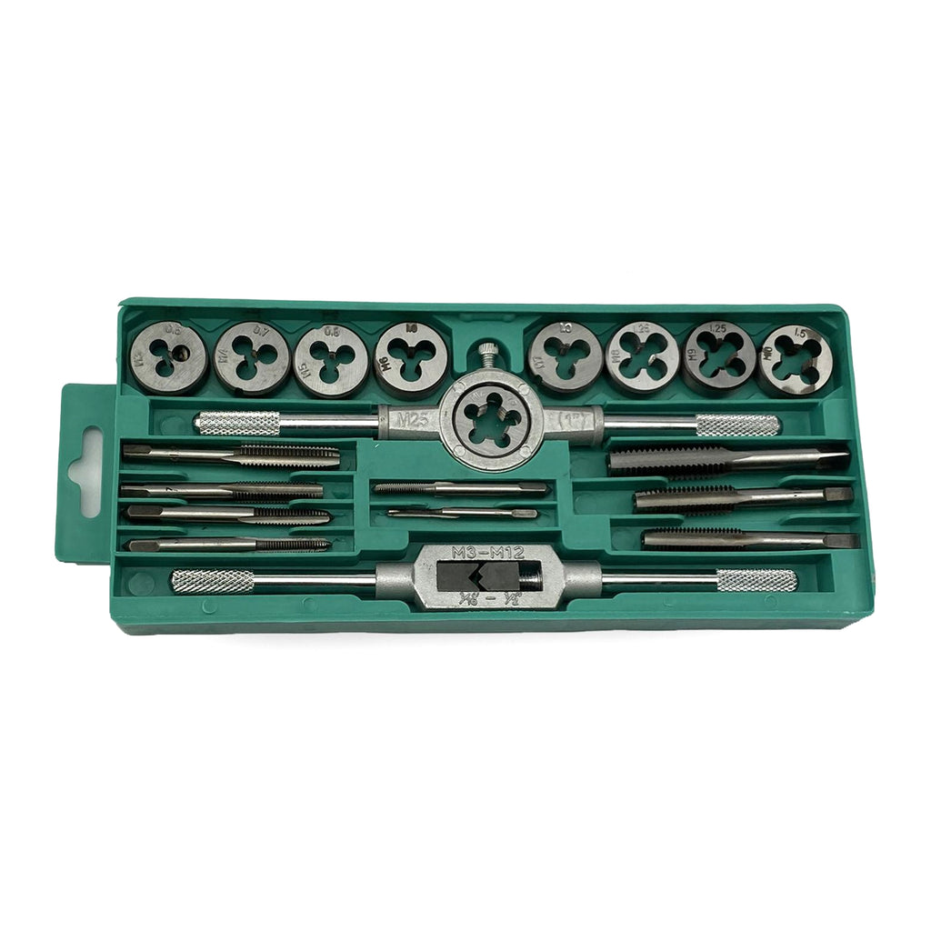 TAP AND DIE SET 20 PIECE CARBON STEEL METRIC M3-M12 - TOOLZONE KDPTP101