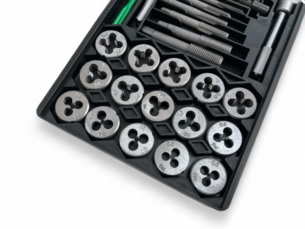 TAP AND DIE SET 40 PIECE CARBON STEEL METRIC M3-M12 AND SAE 4-40 TO 1/2-20 - TOOLZONE KDPTP102