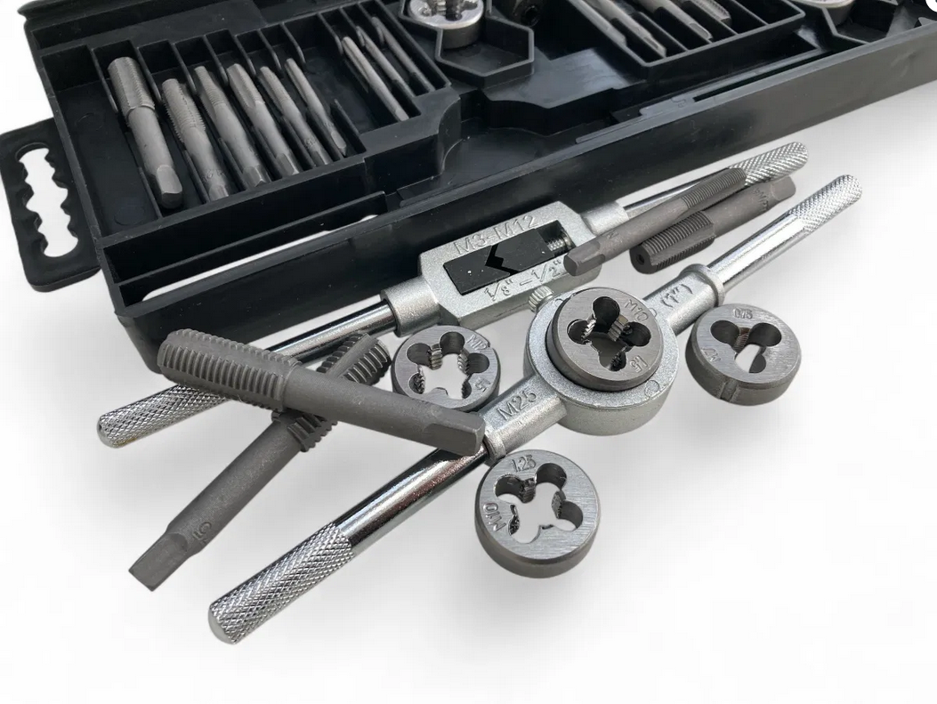 TAP AND DIE SET 40 PIECE CARBON STEEL METRIC M3-M12 AND SAE 4-40 TO 1/2-20 - TOOLZONE KDPTP102