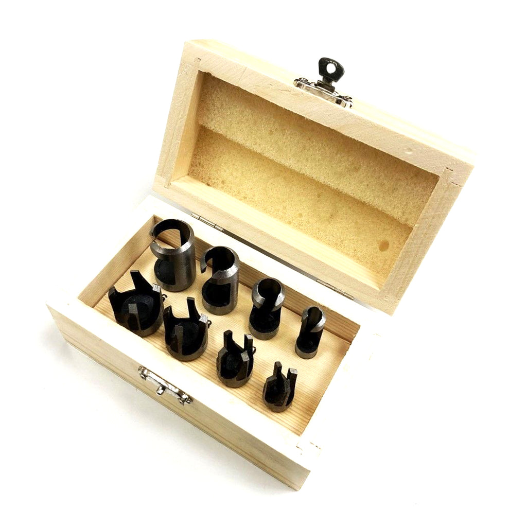 WOOD PLUG CUTTER SET 8PC 6mm 10mm 13mm 16mm 10mm SHANK IN WOOD BOX - TOOLZONE KDPWW132