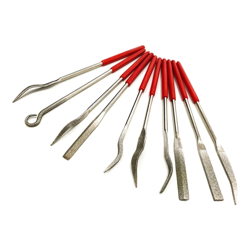 DIAMOND RIFFLER NEEDLE FILES 10PC 120 GRIT WITH PVC HANDLES - TOOLZONE KDPWW205