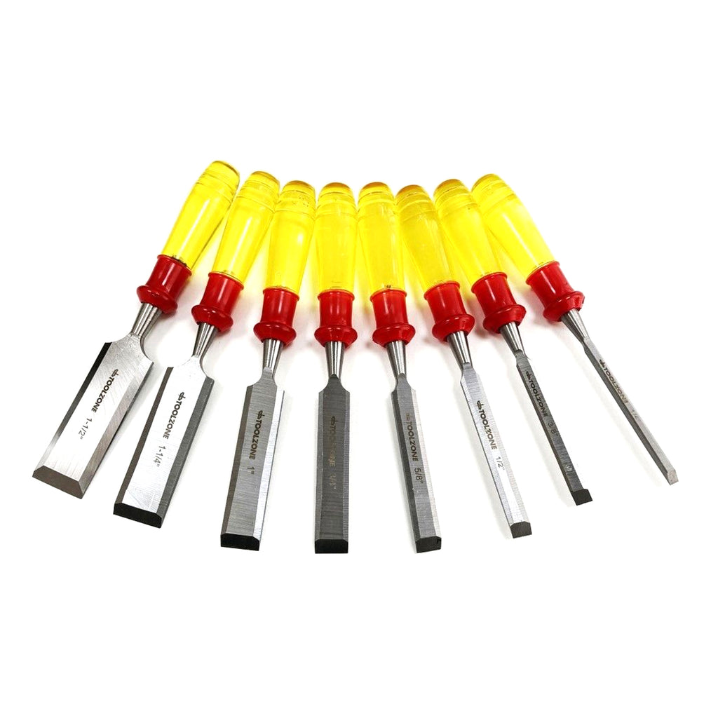 WOOD CHISEL SET 8PC 65mn SIZES 1/4-1-1/2 WITH WOODEN CASE - TOOLZONE KDPWW217