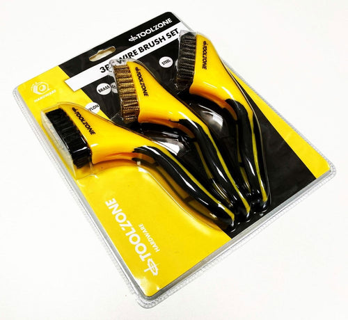 WIRE BRUSH SET 3PC WIDE 20cm STAINLESS STEEL NYLON BRASS - TOOLZONE KDPBR063