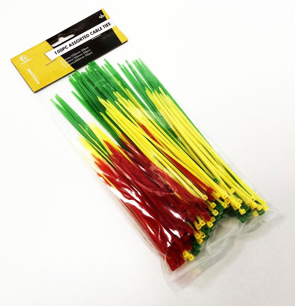 CABLE ZIP TIES ASSORTED 150PC 2.5mm x 100mm 2.5mm x 150mm 3.6mm x 200mm - TOOLZONE KDPEL077