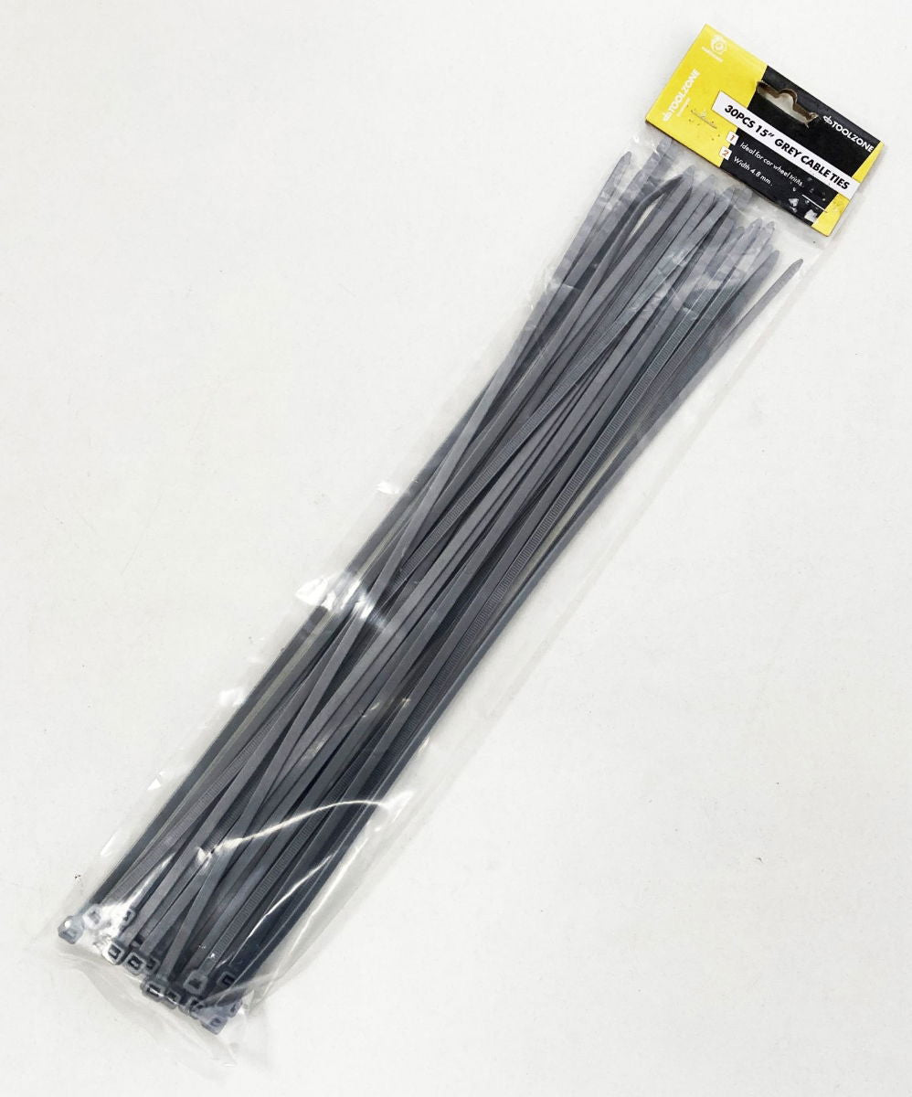 CABLE ZIP TIES 30PC 15 SILVER 4.0mm WIDE - TOOLZONE KDPEL104