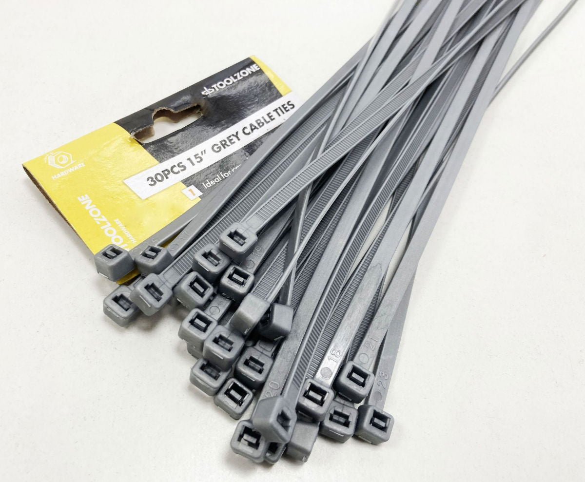 CABLE ZIP TIES 30PC 15 SILVER 4.0mm WIDE - TOOLZONE KDPEL104