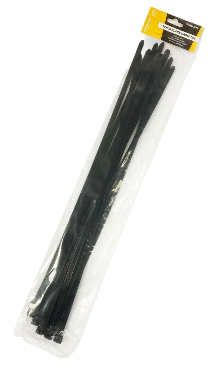 CABLE ZIP TIES 12PC 20 x 9mm BLACK NYLON 40 - TOOLZONE KDPEL132