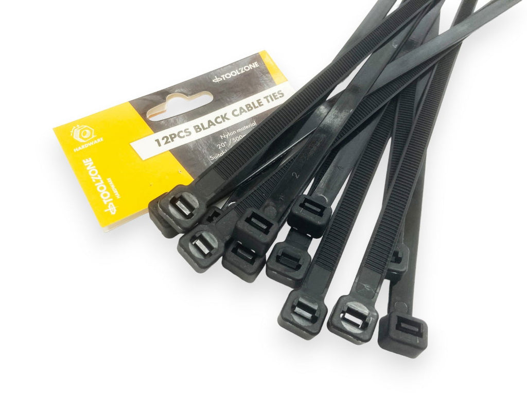 CABLE ZIP TIES 12PC 20 x 9mm BLACK NYLON 40 - TOOLZONE KDPEL132