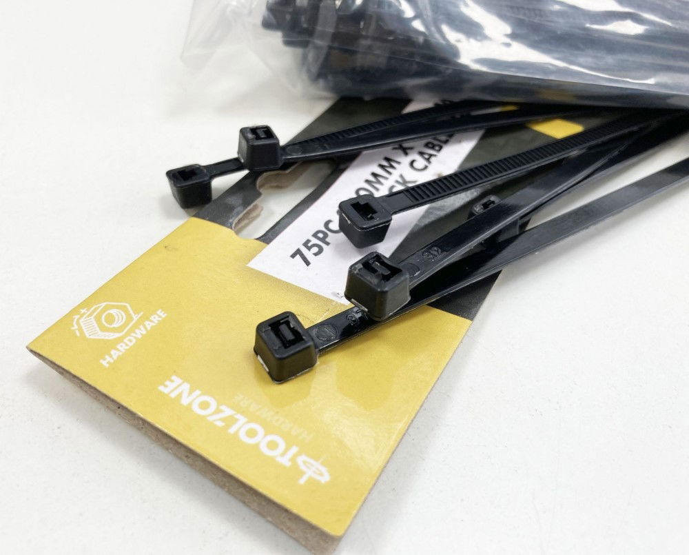 CABLE ZIP TIES 75PC 200mm x 4.5mm BLACK NYLON 40 - TOOLZONE KDPEL133