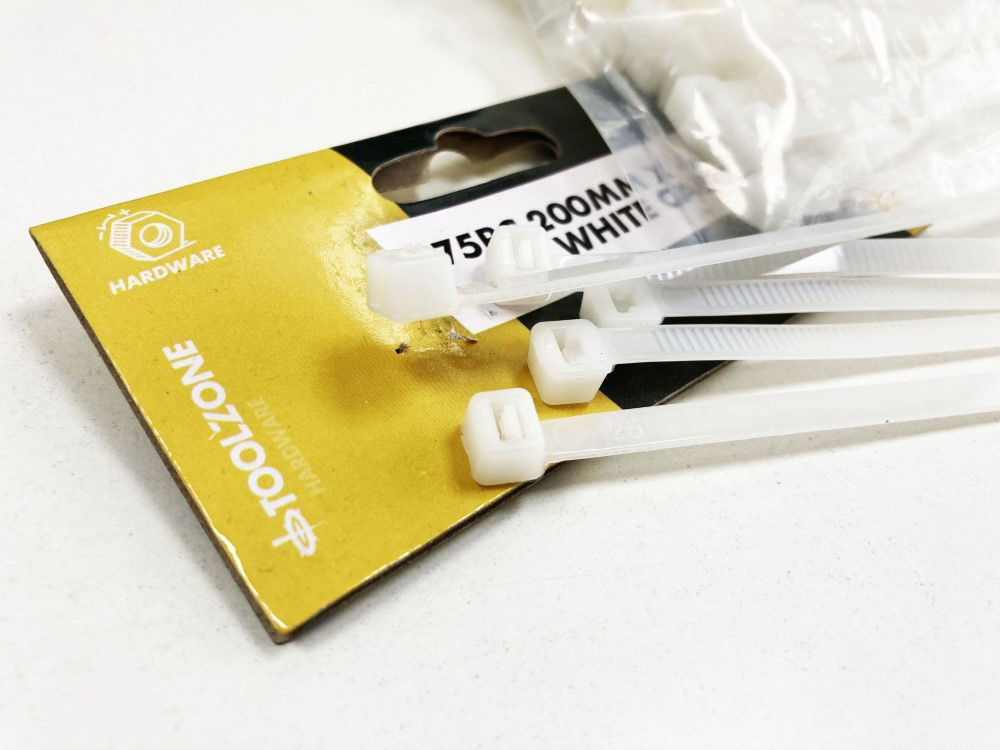 CABLE ZIP TIES 75PC 200mm x 4.5mm WHITE NYLON 40 - TOOLZONE KDPEL134
