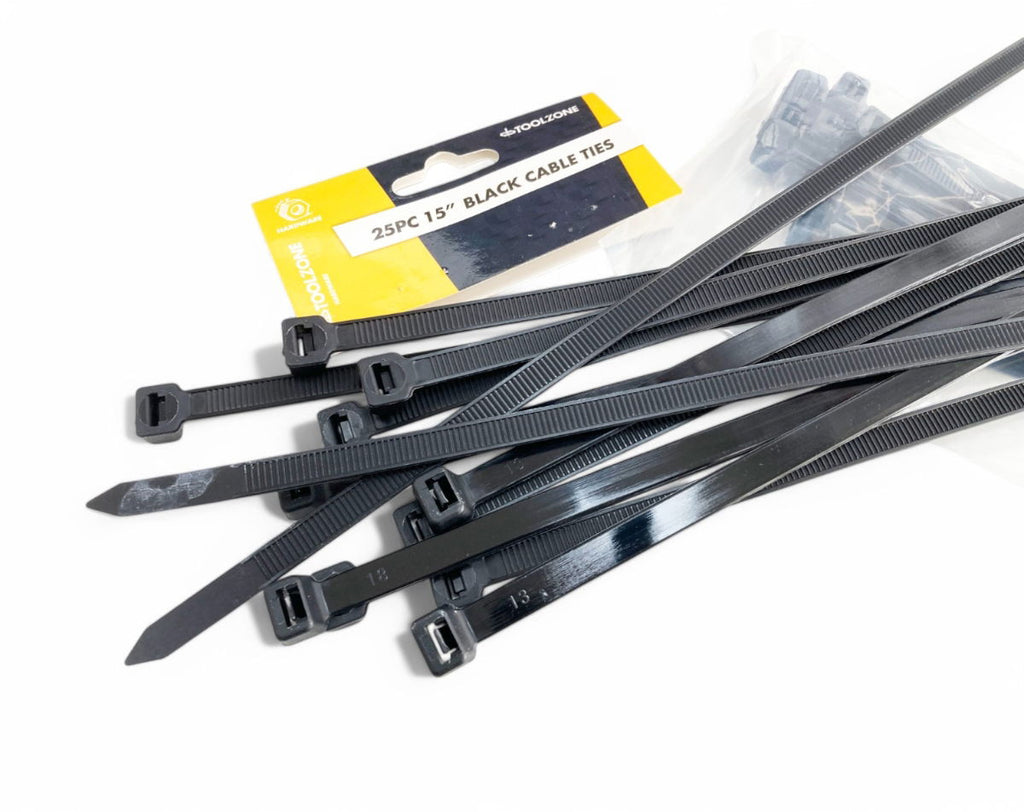 CABLE ZIP TIES 25PC BLACK 15 x 7.6mm - TOOLZONE KDPEL146