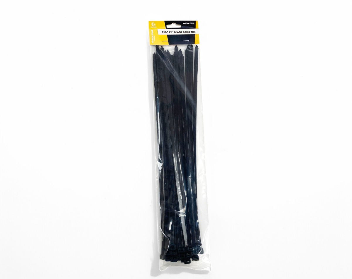 CABLE ZIP TIES 25PC BLACK 15 x 7.6mm - TOOLZONE KDPEL146