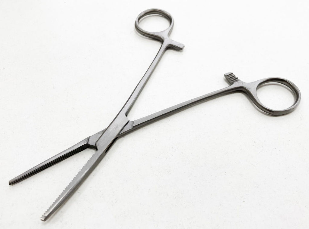 STRAIGHT FORCEPS 150mm STAINLESS STEEL LOCKING SERRATED JAW - TOOLZONE KDPHB218