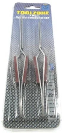 SELF LOCKING TWEEZERS SET 2 PIECE 6.5 STAINLESS STEEL WOODEN HANDLE - TOOLZONE KDPHB225