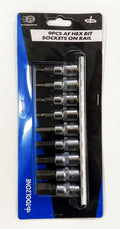 HEX KEY SET AF 3/8 DRIVE 9pc ON RAIL CHROME VANADIUM - TOOLZONE KDPHX054