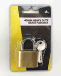 PADLOCK HEAVY DUTY BRASS 40mm WITH 3 KEYS - TOOLZONE KDPLK016