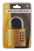 PADLOCK COMBINATION 4 DIAL BRASS 50mm - TOOLZONE KDPLK022