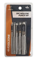 HOLLOW PUNCH SET 5PC 3mm, 4mm, 5mm, 6mm, 8mm HIGH CARBON STEEL - TOOLZONE KDPPN103