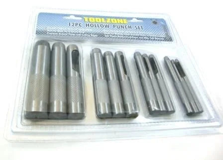 HOLLOW PUNCH SET 12PC 3mm TO 19mm HIGH CARBON STEEL - TOOLZONE KDPPN104