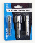 HEX SHANK POWER ADAPTOR SET 3PC 1/4 3/8 1/2 DRIVE - TOOLZONE KDPSD072