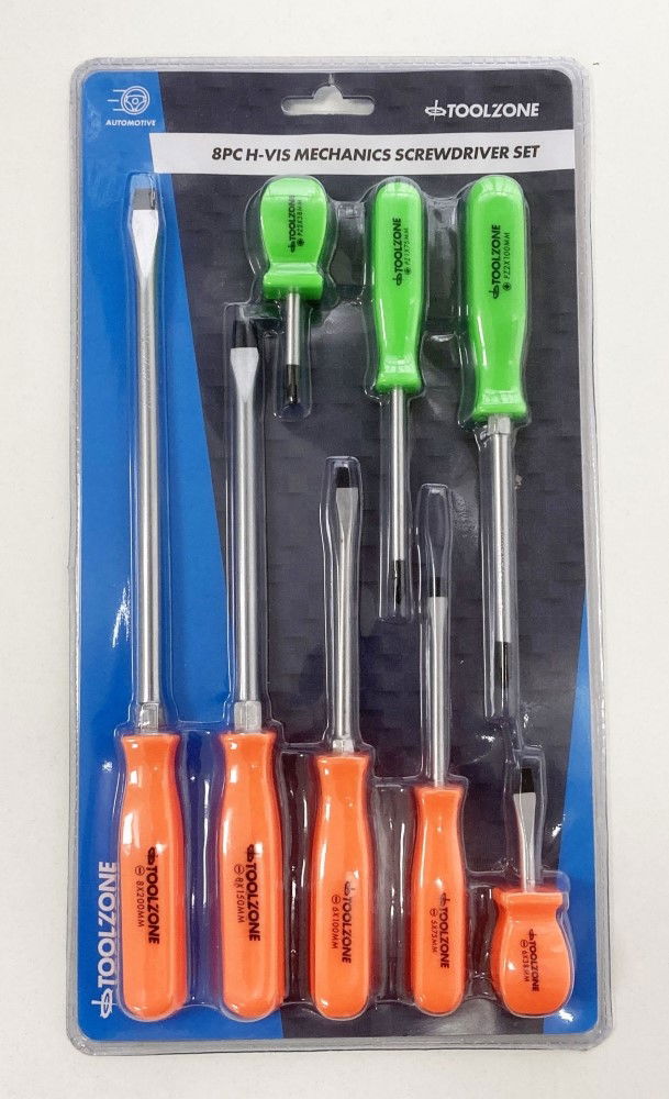 SCREWDRIVER SET MECHANICS CRV HI VIS 8PC - TOOLZONE KDPSD220