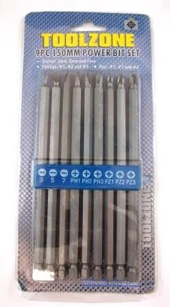 POWER BIT SET CRV 9PC 150mm SLOT 3-7mm PHILLIPS 1-3 POZI 1-3 - TOOLZONE KDPSD235