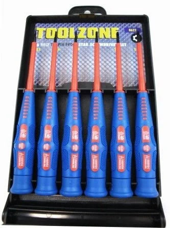 PRECISION VDE TAMPER STAR SCREWDRIVER SET 6PC T5-T10 - TOOLZONE KDPSD274