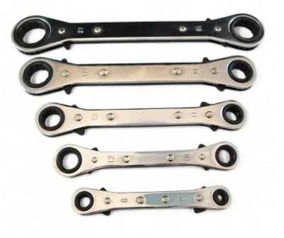 FLAT RATCHET RING SPANNER SET 5PC 6x8mm TO 19x21mm CHROME PLATED - TOOLZONE KDPSP029