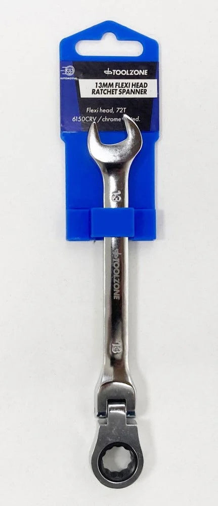 FLEXI RATCHET COMBINATION SPANNER 13mm 72 TEETH MIRROR POLISHED - TOOLZONE KDPSP137