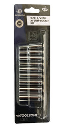 SOCKET SET 1/4 DRIVE DEEP AF 9pc 3/16-1/2 CRV POLISHED - TOOLZONE KDPSS035