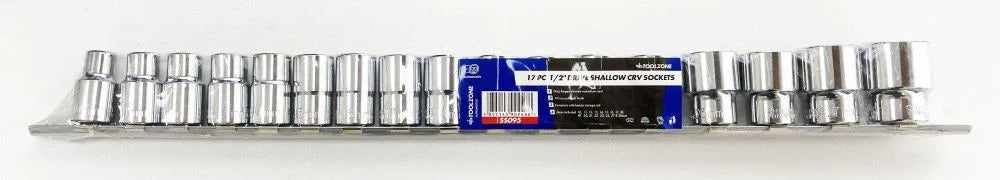 SOCKET SET 1/2 DRIVE SHALLOW CRV 17 PIECES 10-24mm 27mm 30mm BI HEX - TOOLZONE KDPSS095