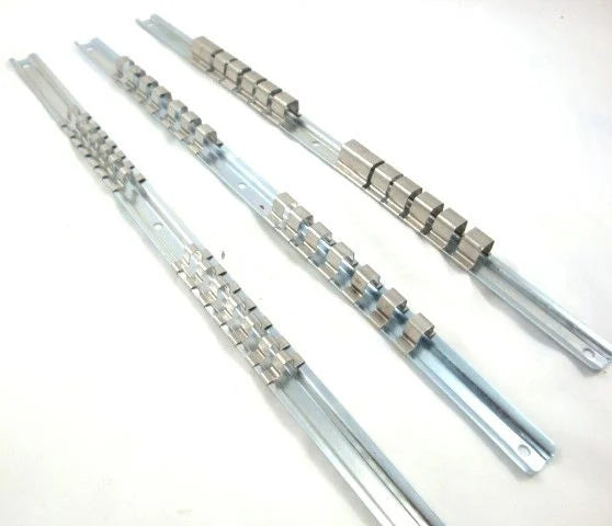 SOCKET RAIL SET 3 PIECES 1/2 3/8 1/4 14 CLIPS EACH 40cm - TOOLZONE KDPSS122