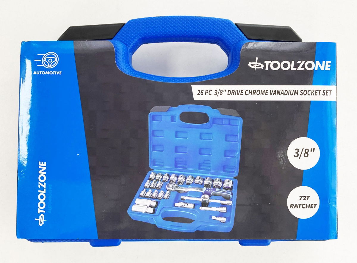 SOCKET SET 26 PIECES 3/8 DRIVE 6mm-24mm MIRROR POLISH CRV IN CASE - TOOLZONE KDPSS260