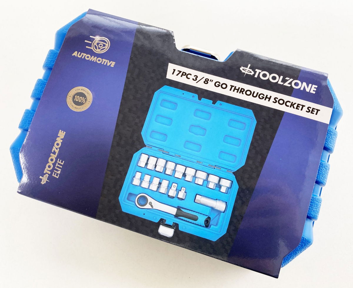 GO THROUGH SOCKET SET 17 PIECES 3/8 AND 1/2 DRIVE 10mm-24mm IN CASE - TOOLZONE KDPSS262