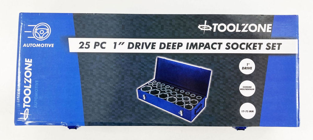 DEEP IMPACT SOCKET SET 25 PIECES 1 DRIVE 17mm-75mm CHROME MOLYBDENUM - TOOLZONE KDPSS263