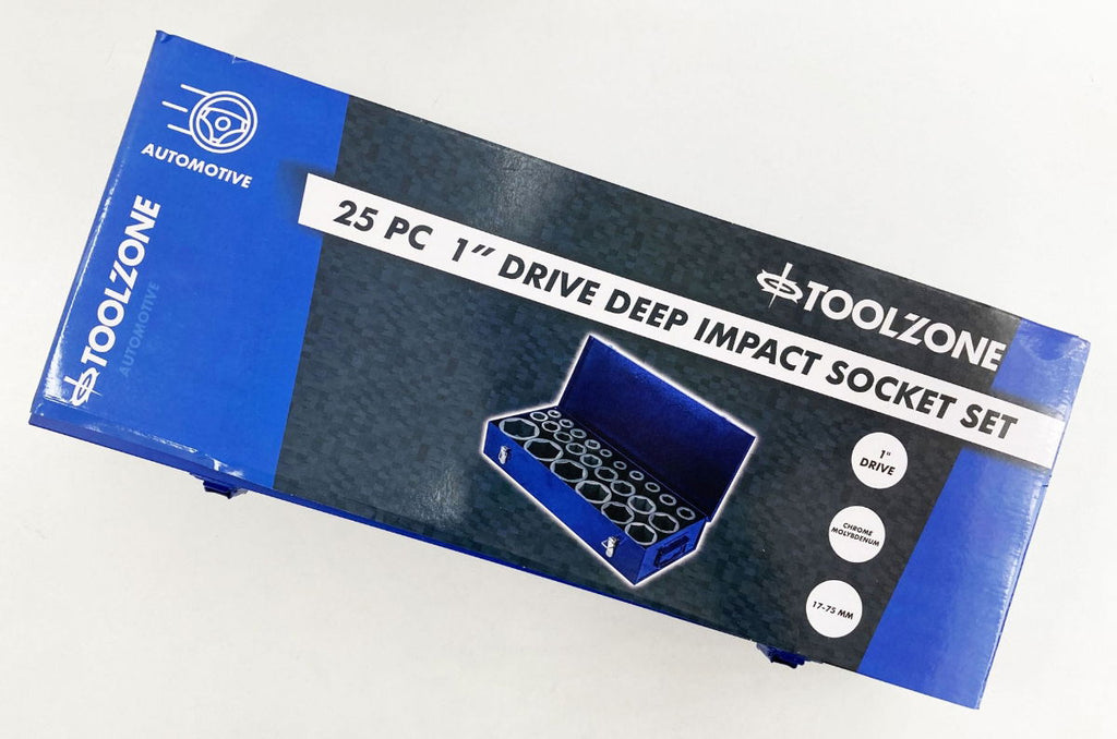 DEEP IMPACT SOCKET SET 25 PIECES 1 DRIVE 17mm-75mm CHROME MOLYBDENUM - TOOLZONE KDPSS263