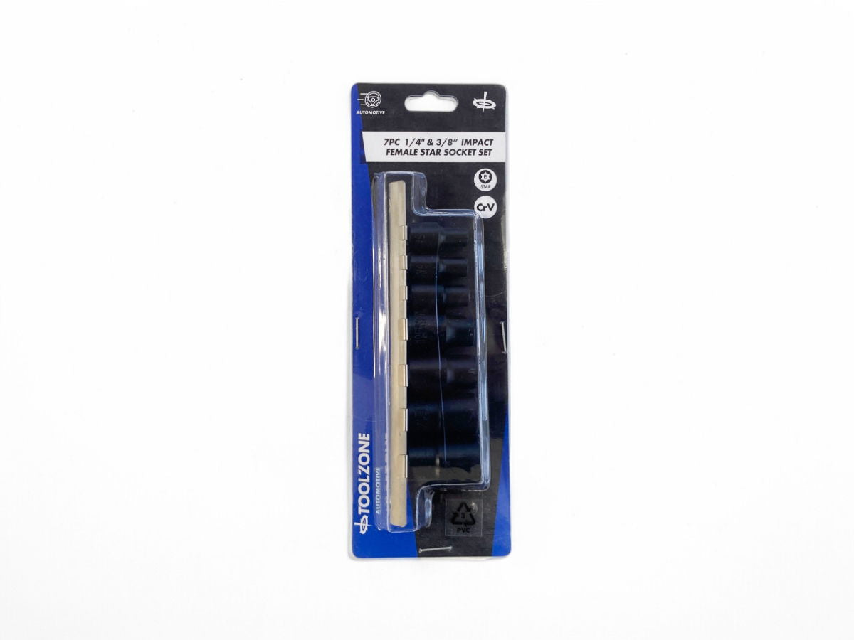 IMPACT FEMALE STAR SOCKET SET 7 PIECES 1/4 AND 3/8 DRIVE CHROME VANADIUM - TOOLZONE KDPSS264