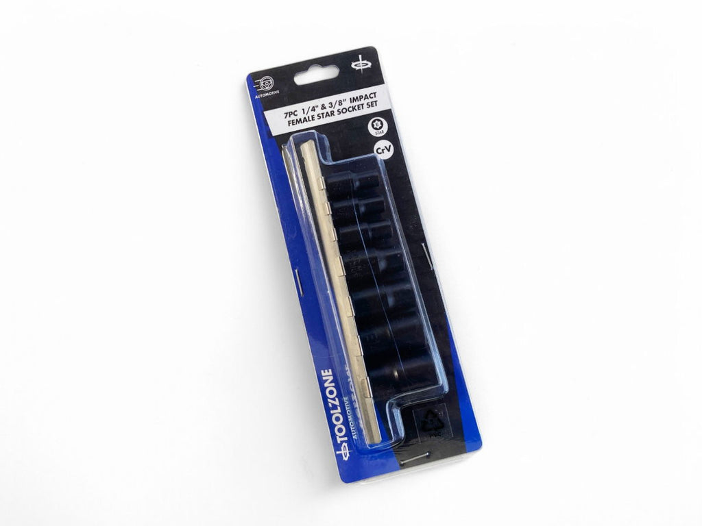 IMPACT FEMALE STAR SOCKET SET 7 PIECES 1/4 AND 3/8 DRIVE CHROME VANADIUM - TOOLZONE KDPSS264