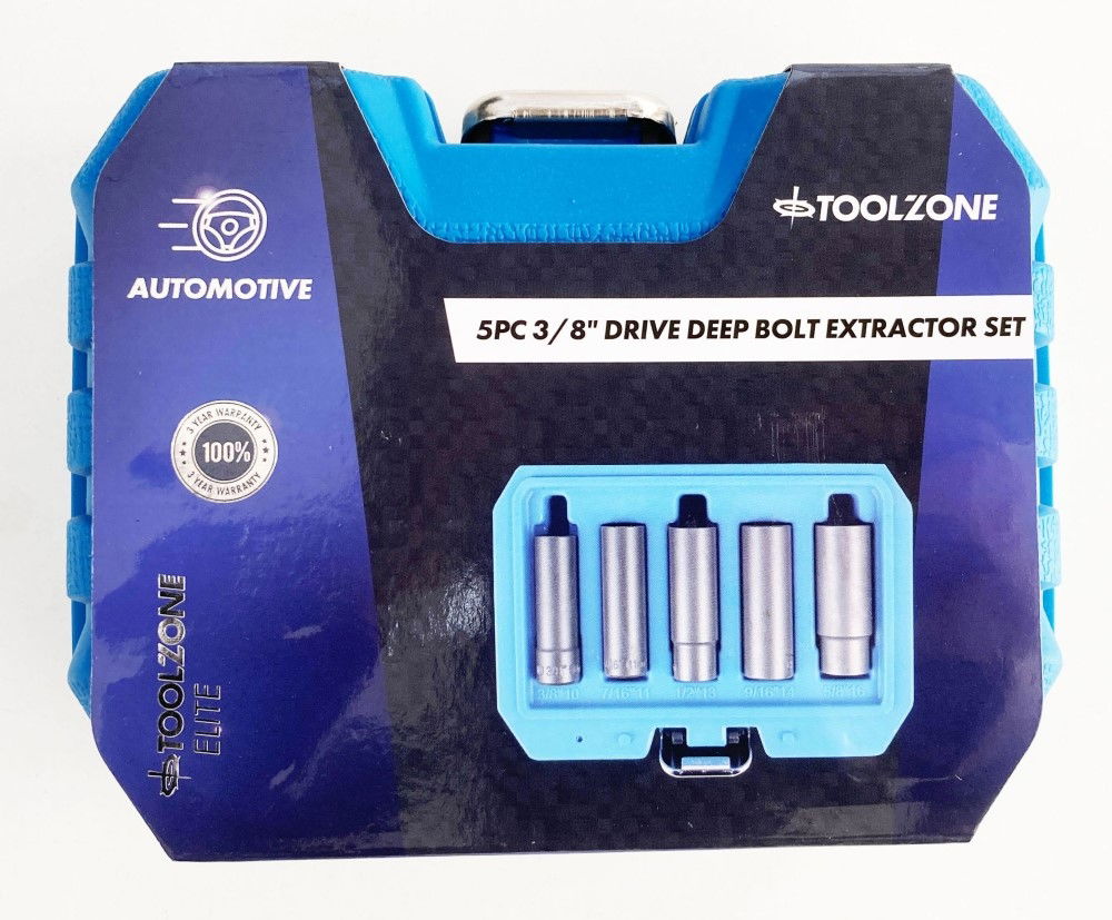 DEEP BOLT EXTRACTOR SET 5 PIECES 3/8 DRIVE 10mm-16mm CHROME MOLYBDENUM - TOOLZONE KDPSS287