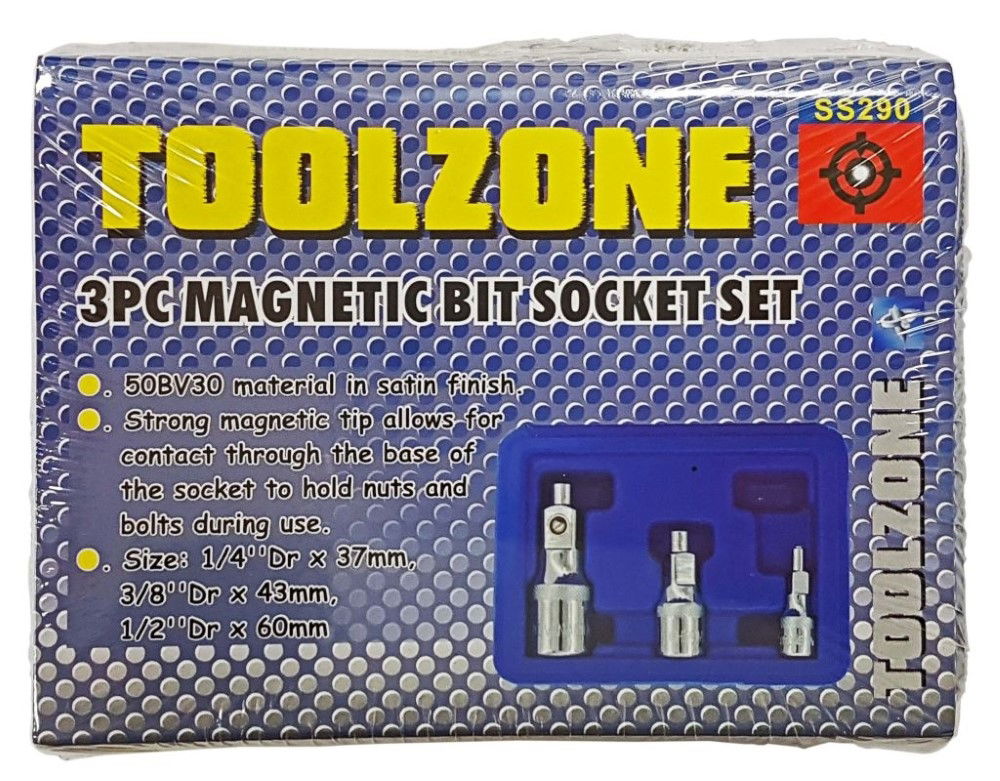 MAGNETIC BIT SOCKET DRIVER SET 3 PIECES 1/4 3/8 1/2 DRIVE - TOOLZONE KDPSS290