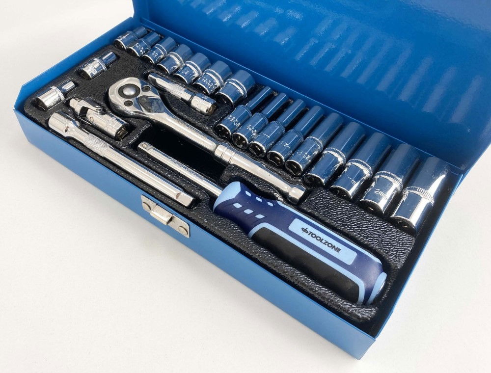 SOCKET SET 24 PIECES 1/4 DRIVE CRV POLISHED 4mm-13mm - TOOLZONE KDPSS300