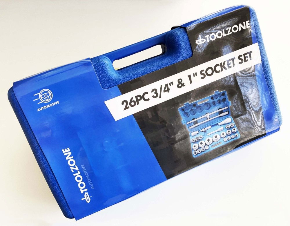 SOCKET SET 26 PIECES 3/4 AND 1 DRIVE 21mm-65mm CARBON STEEL - TOOLZONE KDPSS301