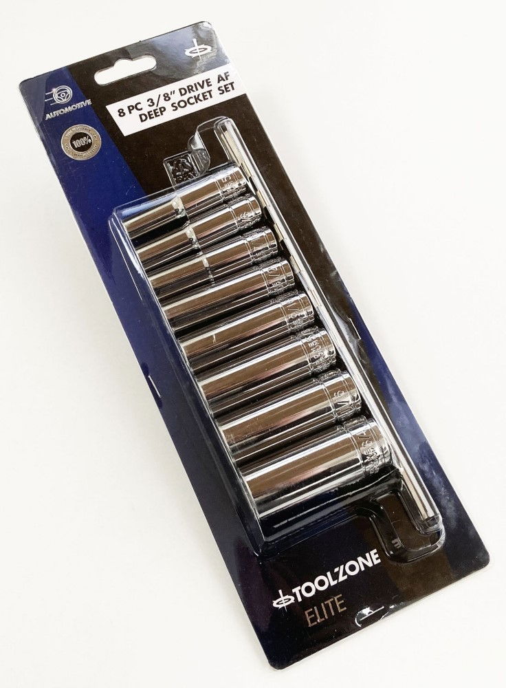 DEEP SOCKET SET 8 PIECES 3/8 DRIVE AF CRV 5/16-3/4 - TOOLZONE KDPSS303