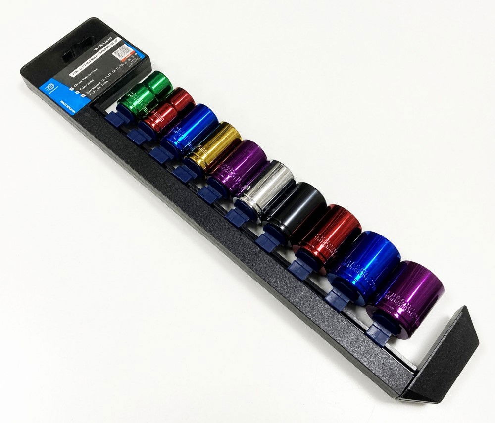 SOCKET SET 10 PIECES 1/2 DRIVE MM CRV COLOUR CODED 13mm-24mm - TOOLZONE KDPSS313