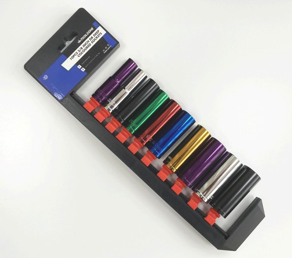DEEP SOCKET SET 10 PIECES 3/8 DRIVE MM CRV COLOUR CODED 10mm-19mm - TOOLZONE KDPSS315
